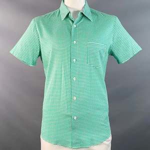 MR TURK Green White Houndstooth Cotton One Pocket Short Sleeve Shirt